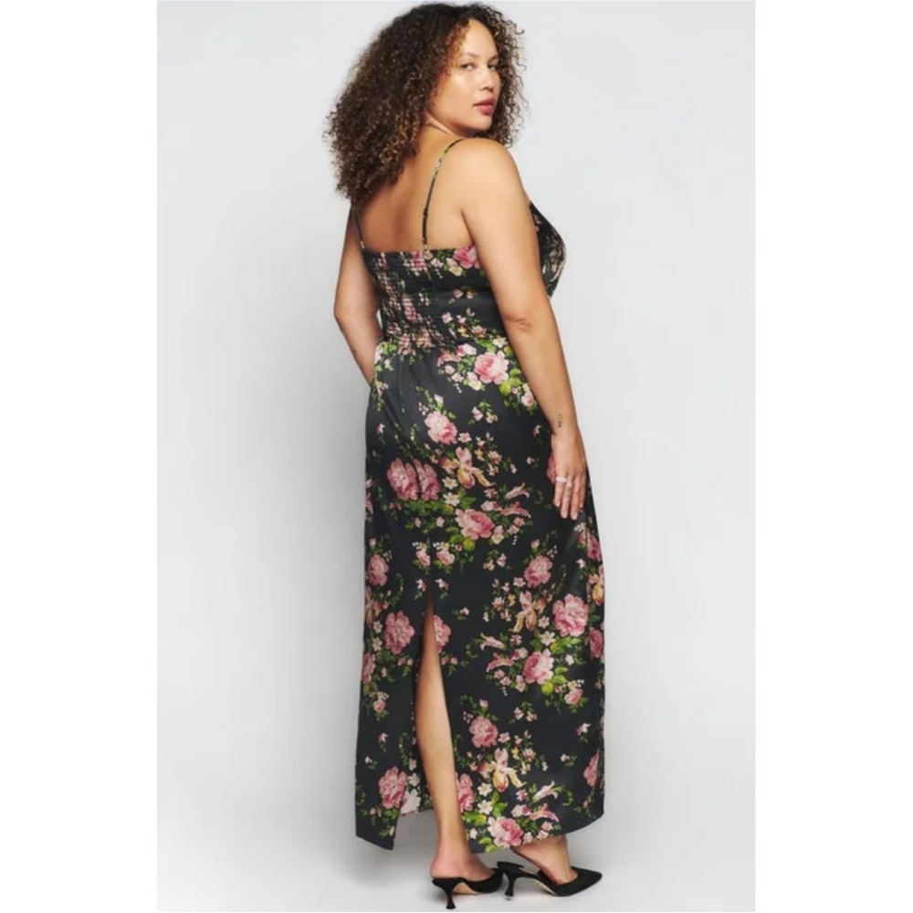 Reformation Frankie Silk Maxi Dress Polina Floral Black Pink Size 16 Extended Sz
